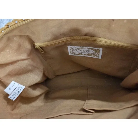 Vintage Cappelli Straworld Woven Shoulder Bag Purse Tan Beaded Strap - Picture 6 of 6